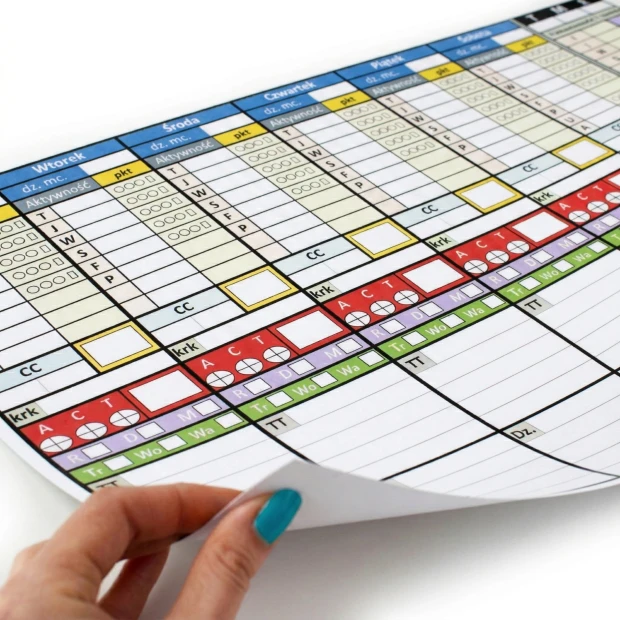 Dry-erase chalkboard film with custom print - Graphic design featuring colorful tables with fields.