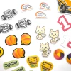 Custom printed magnetic mat in small size - Graphic design featuring cats, emojis, and logos in various styles.