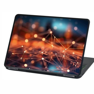 Laptop sticker abstract P528 - Graphic design with warm-colored lines and dots forming a network on a background.