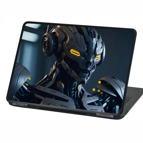 Cyborg P540 laptop sticker - Features a cyborg with a metallic face and yellow eyes.
