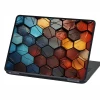 Colorful hexagon laptop sticker P537 - Graphic design with hexagons in shades of blue and brown.
