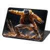 Laptop sticker featuring a male figure P534 - Graphic design. Figure in a yellow jacket jumping with elements around.