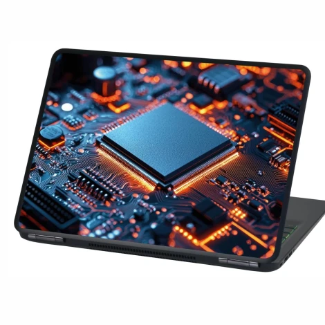 Laptop sticker P529 - Graphic design featuring a close-up of a processor with circuit elements.