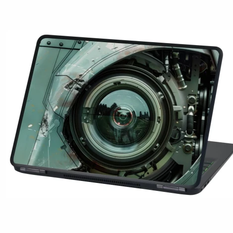 Laptop sticker P538 - Optical sensor design featuring a round object with metallic details.