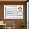 Dry-erase magnetic board Lean 161 for 5S audit results - Office setup. Brown wall, furniture.