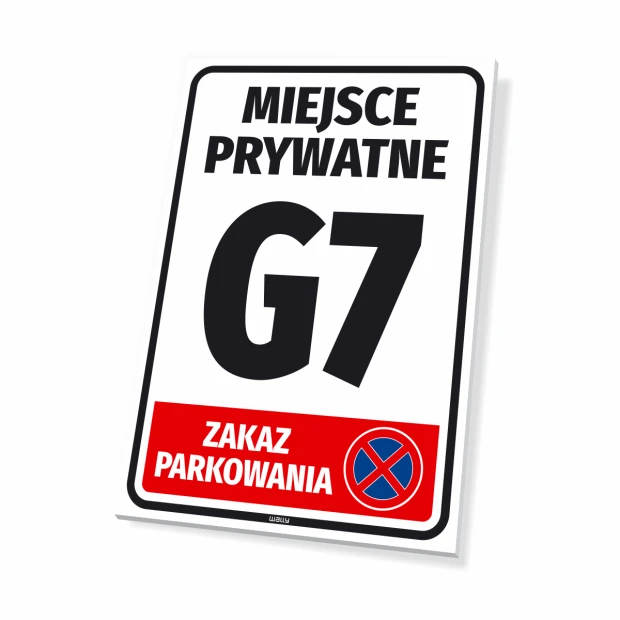 Private area sign, no parking, with number and graphic design. White sign with large black text.