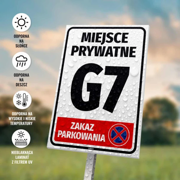 Private area sign, no parking, with number and graphic design. Rectangular sign with large text.