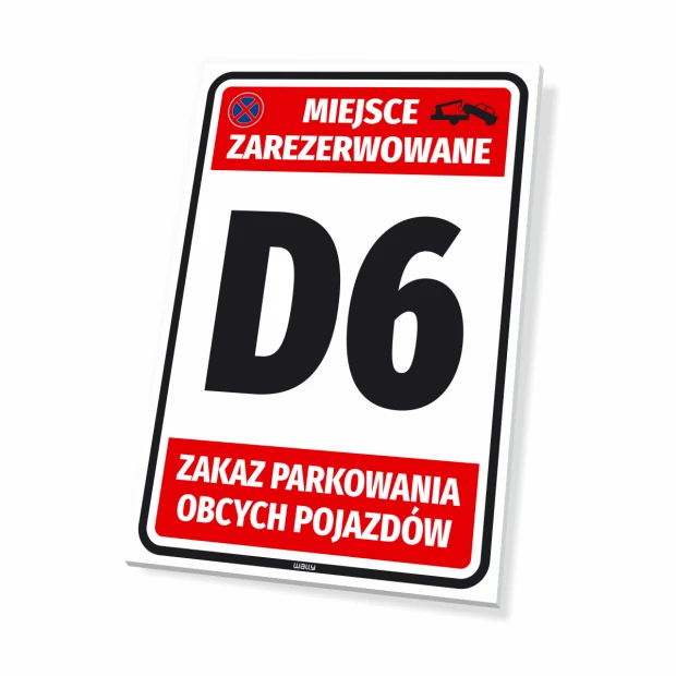 Reserved parking sign with space for number or letter - Graphic design. White background with red accents.