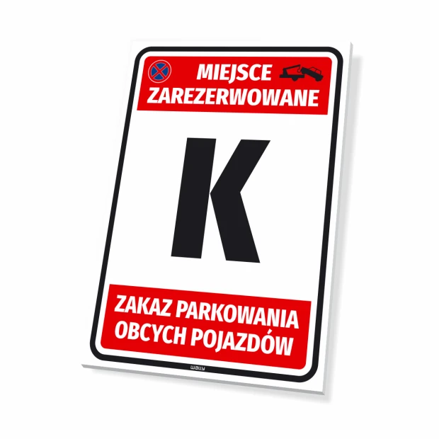 Reserved parking sign with space for number or letter - Graphic design. Red background with white.
