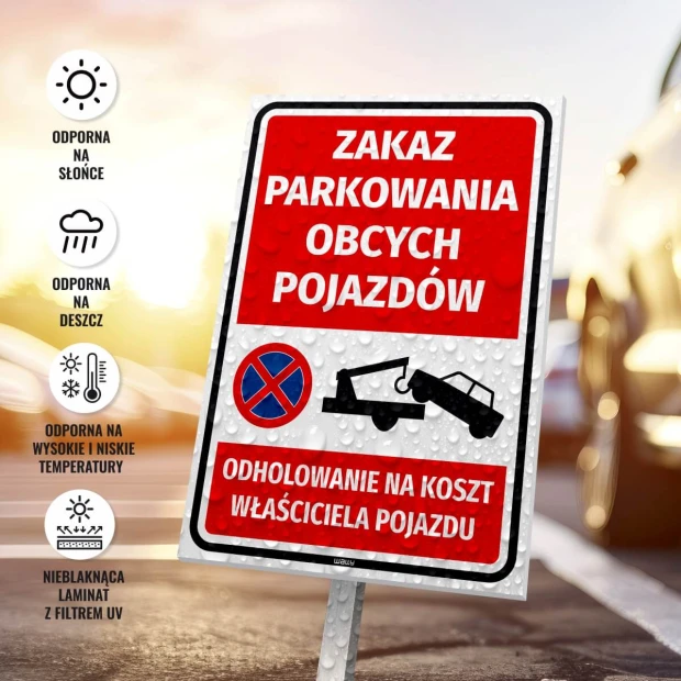No Parking Sign for Unauthorized Vehicles - Graphic Design. Red background with white text and prohibition symbol.