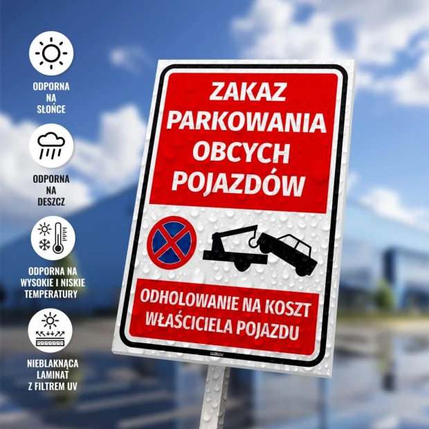 No Parking Sign for Unauthorized Vehicles - Graphic Design. Red rectangle with white text and prohibition symbol.
