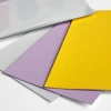 Magnetic dry-erase film with a graphic design. Rectangular elements in yellow, purple, and gray.