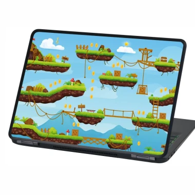 Laptop sticker Game P551 - Graphic design featuring colorful platforms with nature elements.