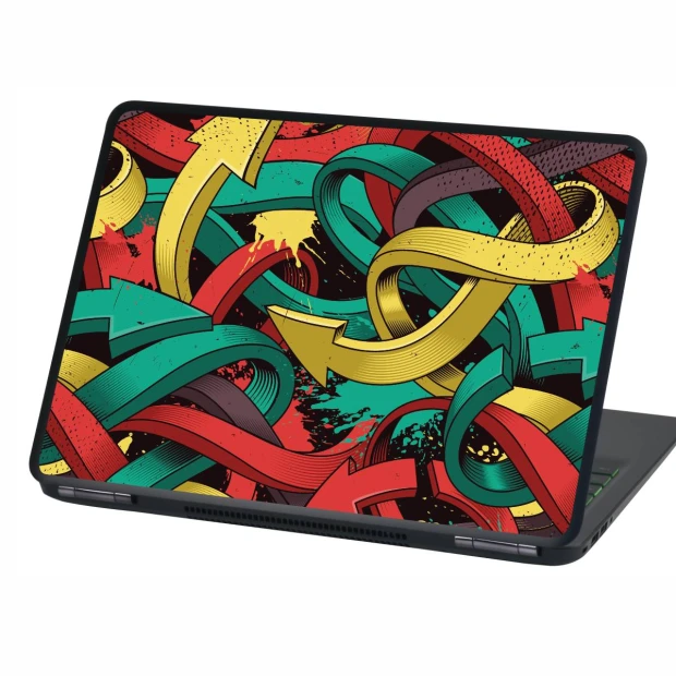 Laptop sticker Graffiti P544 - Colorful arrows in green, red, and yellow on a black background.