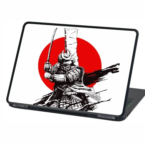 Samurai P552 laptop sticker - Graphic design featuring a samurai with a sword against a red circle background.