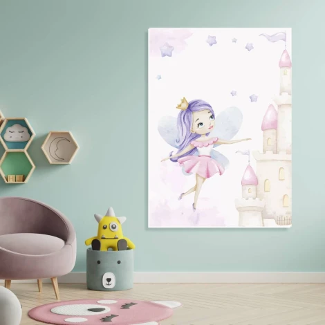 Magnetic whiteboard for kids, Princess Castle design, perfect for a bright children\'s room.