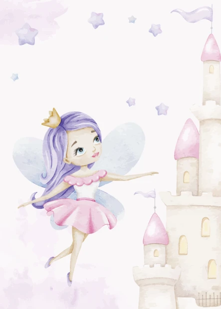 Magnetic dry-erase board for kids, Princess design with a castle and a pink princess character.