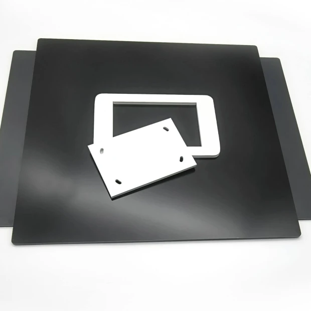 Engraved address plaque in brushed silver-black dibond, 42 x 35 cm, rectangular design.