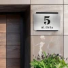 Engraved address plaque in brushed silver-black dibond, 42 x 35 cm - Ideal for modern entryway decor.
