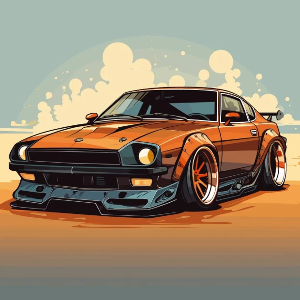 Boys\' room wallpaper featuring a graphic design of an orange sports car.