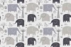 Children\'s room wallpaper with elephants 0510 - Graphic design featuring elephants in shades of gray and plants.
