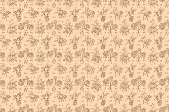 Ficus 0514 wallpaper - Graphic design featuring potted plants on a light background.