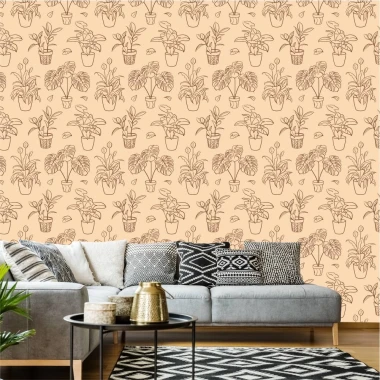 Ficus 0514 wallpaper - Living room setup with light walls and gray furniture.