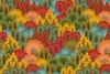Colorful Forest Wallpaper 0507 - Graphic design featuring colorful trees in various shapes, shades of green and red.
