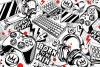 Perfect Play 0508 wallpaper - Graphic design featuring controllers, headphones, keyboards, and stylish text.