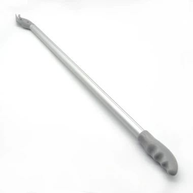 Safe extendable knife - Graphic design. Simple metal arm with ergonomic handle and blade at the end.