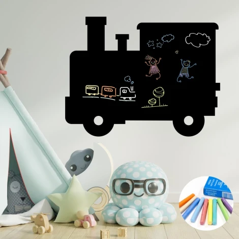 Chalkboard sticker for kids - Train design, perfect for bright children\'s room decor. Fun and playful wall accent.