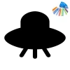 UFO 422 chalkboard sticker - Graphic design. UFO shape with a round top and wide bottom.