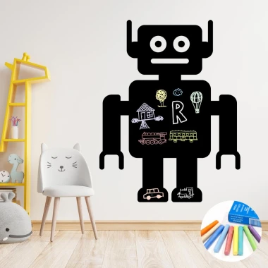 Chalkboard sticker for kids to write and draw, Robot 415 - Decor for a child\'s room with light-colored walls.