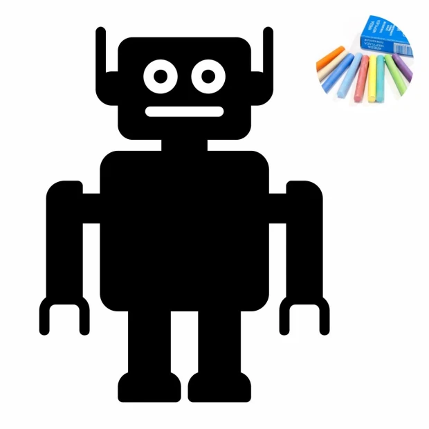Chalkboard sticker for kids to write and draw - Robot design with simple shapes and large eyes.
