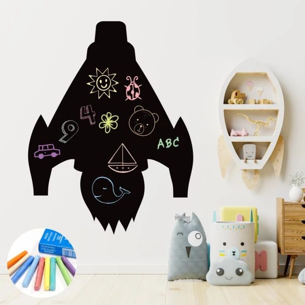 Chalkboard sticker for kids to write and draw, Rocket 421 - Perfect for a child\'s room with light-colored walls.