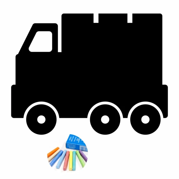 Chalk sticker for boys\' room featuring a truck design with a black outline, large cabin, and wheels.