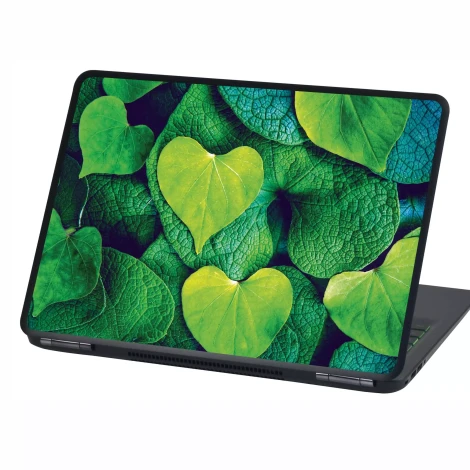 Laptop skin sticker with heart-shaped green leaves in various shades, design P559.