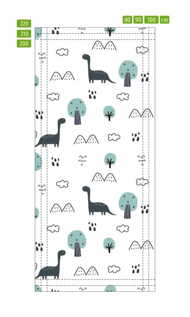 Dinosaur door sticker for kids\' room FP 6340 - Features dinosaurs, trees, and clouds in a playful design.