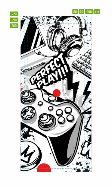 Perfect Play FP 6343 door wrap for gamer room - features a graphic of a controller and headphones.
