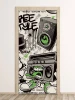 Door sticker for a youth room, City Graffiti FP 6345 - Graphic design featuring a speaker and cassette player.