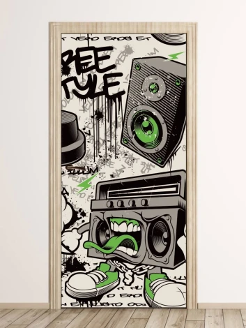 Door sticker for a youth room, City Graffiti FP 6345 - Graphic design featuring a speaker and cassette player.