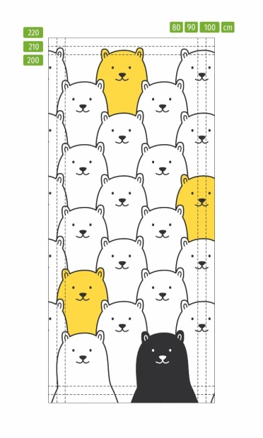 Kids\' room door sticker Bears, FP 6346 - Graphic design featuring white and yellow bears.