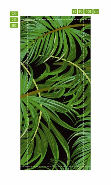 Tropical Leaves Door Wrap FP 6342 - Graphic design with green leaves on a dark background.