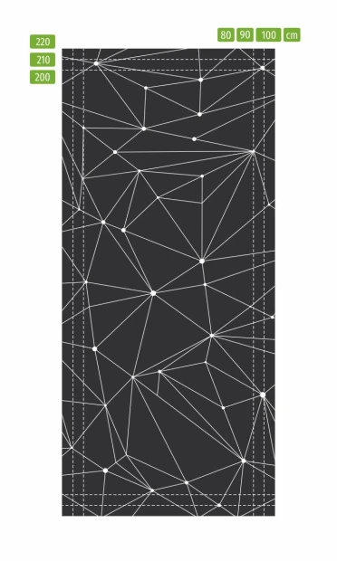 Geometric door wrap FP 6338 - Black background with white lines forming geometric shapes.