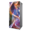 Holographic fridge wrap P1122 - Kitchen decor. Fridge covered in rainbow pattern with wavy lines.