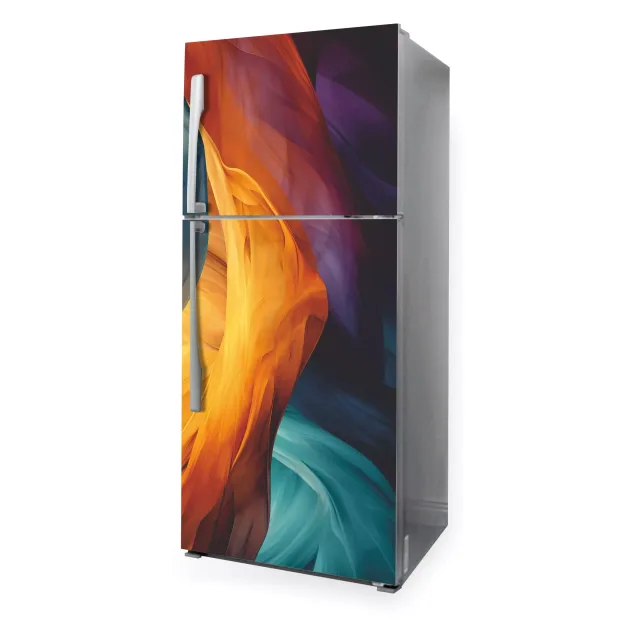 Colorful Waves Refrigerator Wrap P1126 - Graphic design with waves in shades of orange, blue, and purple.