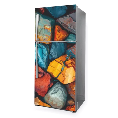 Fridge wrap Rocks P1128 - Graphic design featuring colorful, irregular shapes resembling rocks.