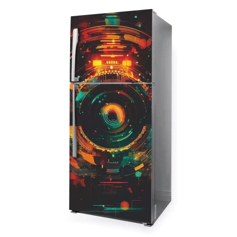 Fridge wrap Technology P1123 - Graphic design featuring abstract shapes in vibrant colors.