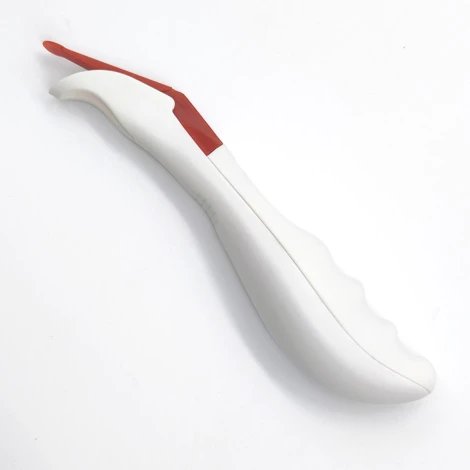 Safe media cutting knife - Graphic design. Ergonomic shape, white color with red accents.