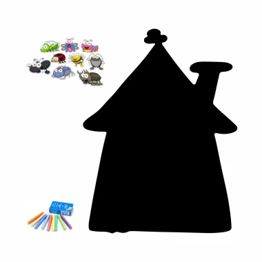 Magnetic chalkboard for kids in a house shape with insect elements for drawing and writing.